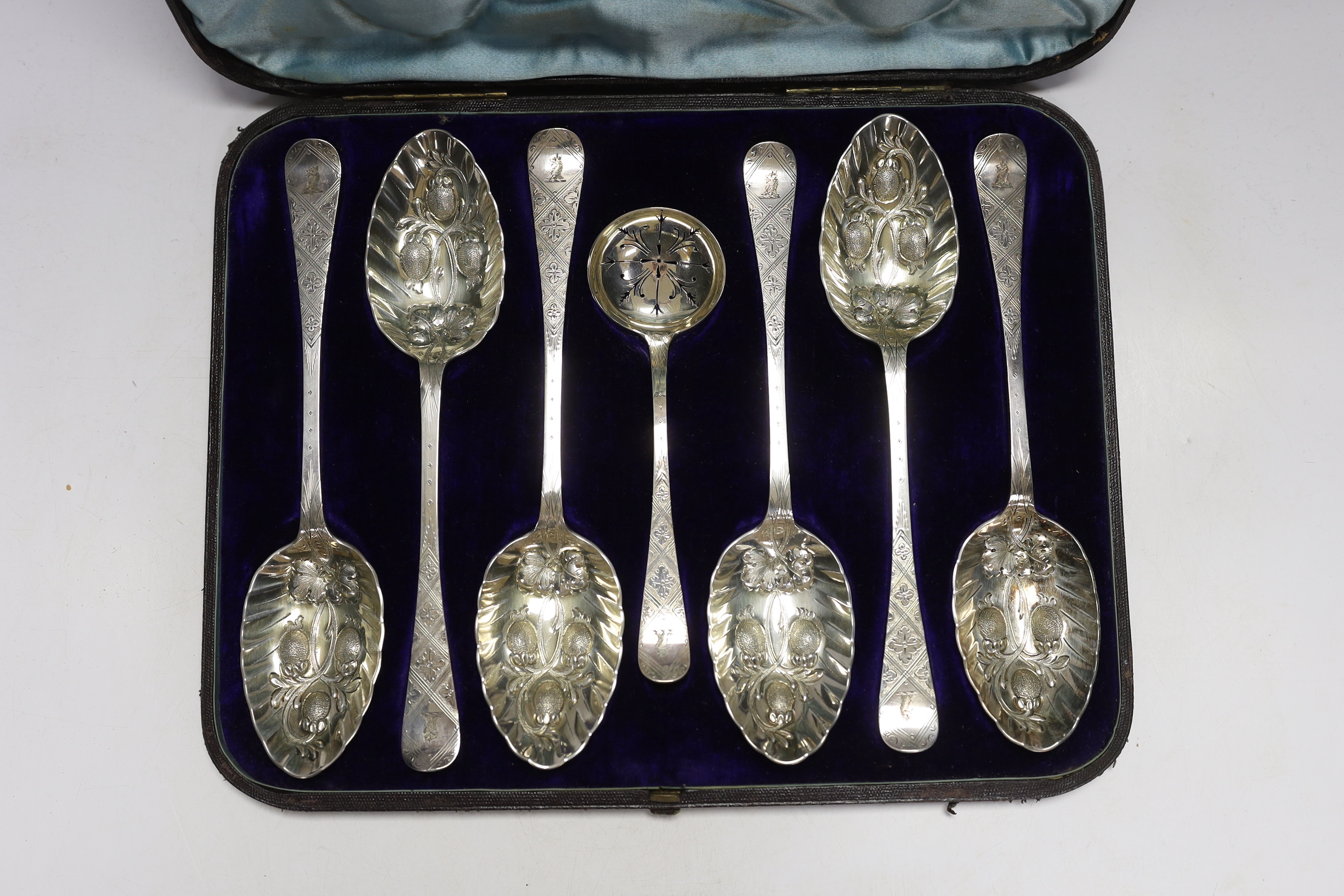 A cased set of Mappin & Webb plated berry spoons